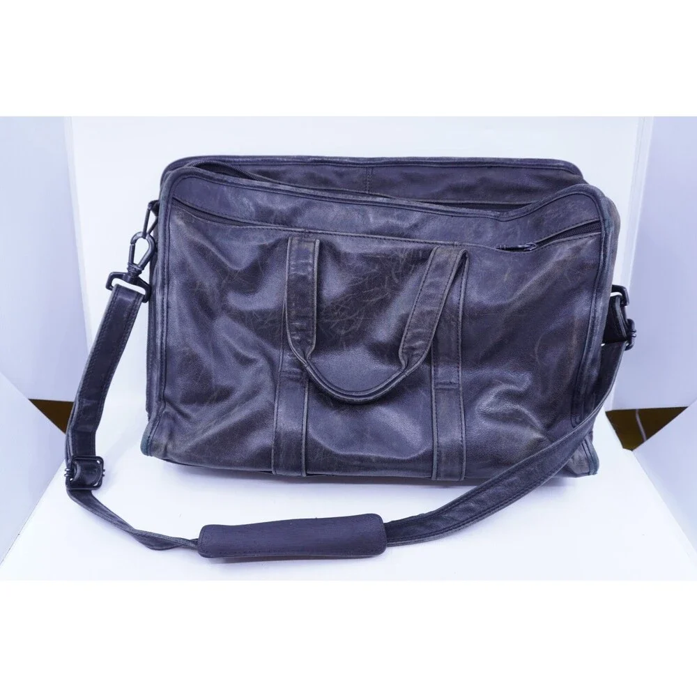 Vtg Tumi Alpha Briefcase Expandable Black Distressed Leather Business Shoulder